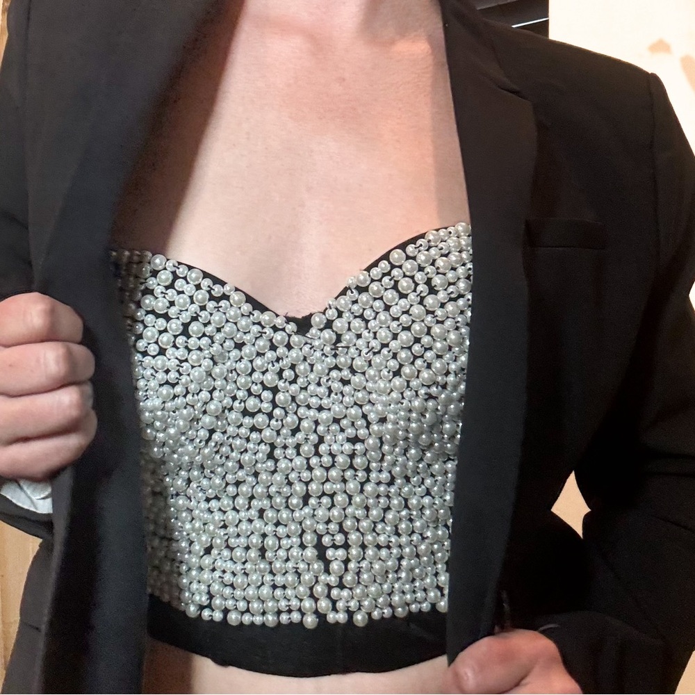 White Pearl Detail Buster Top - women’s size Large